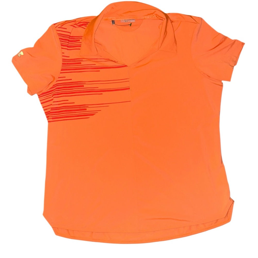 Under Armour Womens XL Loose heatgear Orange Coral collar Short Sleeve Top - Picture 2 of 9